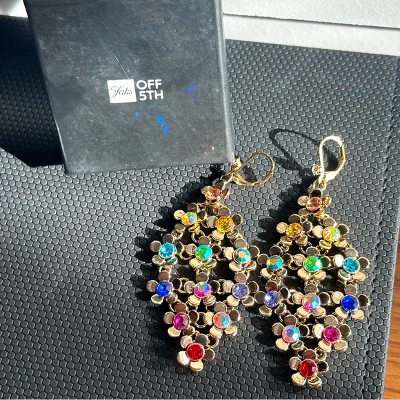 Saks of Fifth Gold Colorful Floral Teardrop Earrings - Picture 1 of 11
